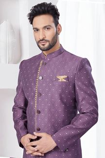 Picture of Exquisite Light Wine Designer Indo-Western Sherwani for Reception and Engagement