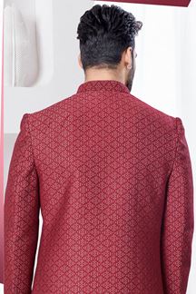 Picture of Charming Marron with Chikoo Designer Indo-Western Sherwani for Reception and Wedding