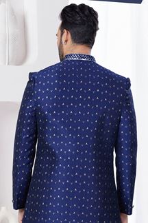 Picture of Exuberant Navy Blue Designer Indo-Western Sherwani for Reception, Wedding, and Party