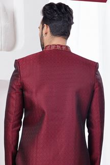 Picture of Classy Marron Designer Indo-Western Sherwani for Reception, Wedding