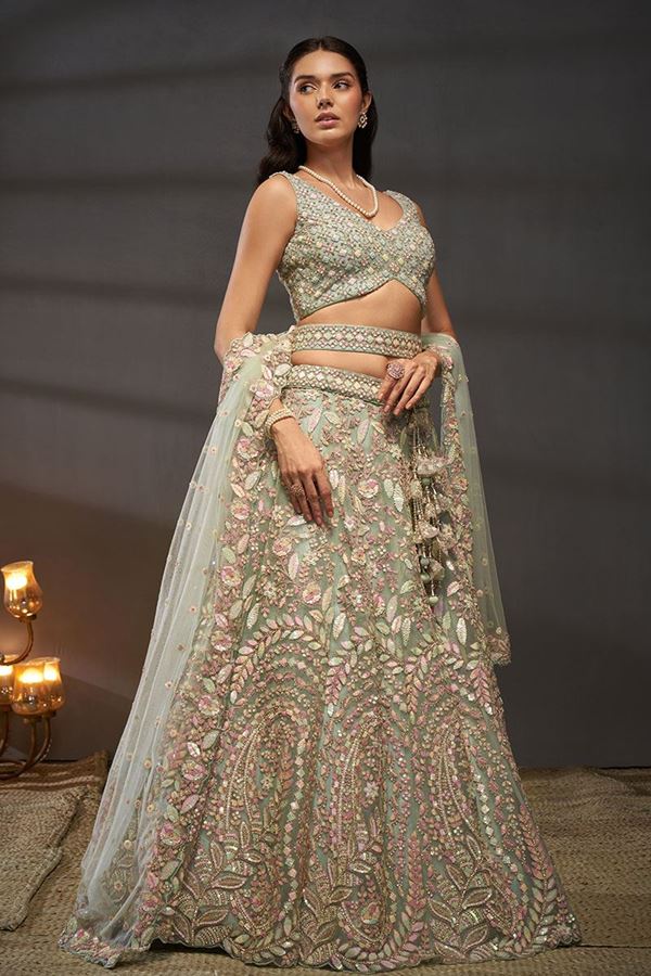 Picture of Flawless Sea Green Colored Designer Lehenga Choli