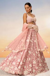 Picture of Mesmerizing Rose Gold Designer Indo-Western Lehenga Choli for Engagement and Reception