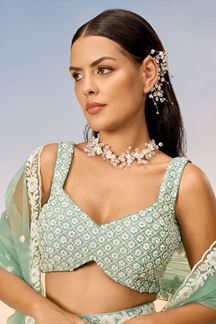 Picture of Dazzling Sea Green Designer Indo-Western Lehenga Choli for Engagement and Reception