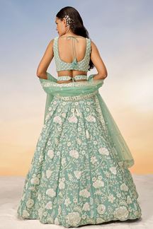 Picture of Dazzling Sea Green Designer Indo-Western Lehenga Choli for Engagement and Reception