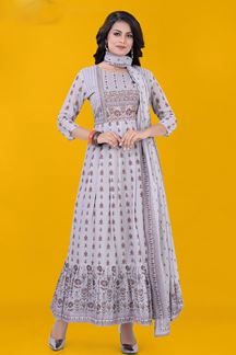 Picture of DashingOff-White Art Silk Designer Anarkali Suit for a Party, and Festival