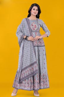 Picture of Stylish Grey Art Silk Designer Anarkali Suit for a Party, and Festival
