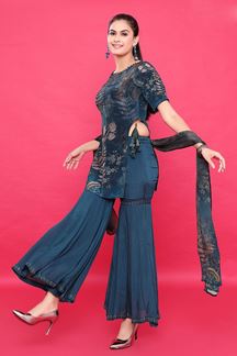 Picture of Awesome Teal Designer Gharara Suit for Party