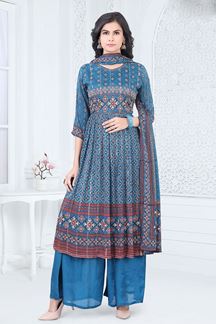 Picture of DazzlingBlue Designer Palazzo Suit for Party and Festival