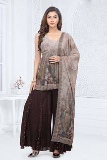 Picture of FascinatingWine and Multi Designer Palazzo Suit for Party