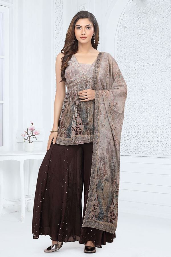 Picture of FascinatingWine and Multi Designer Palazzo Suit for Party