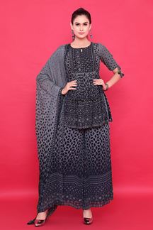 Picture of BreathtakingBlack and Grey Designer Palazzo Suit for Party