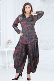 Picture of Irresistible Grey and Black Designer Patiala Style Suit for Party