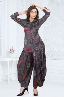 Picture of Irresistible Grey and Black Designer Patiala Style Suit for Party