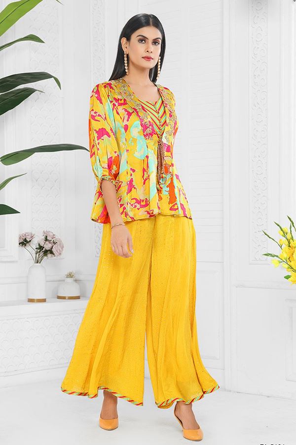 Picture of SurrealYellow Designer Palazzo Suit for Haldi