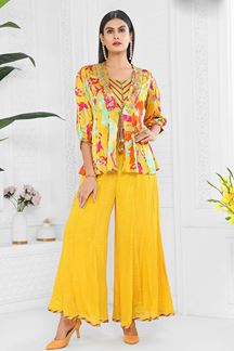 Picture of SurrealYellow Designer Palazzo Suit for Haldi