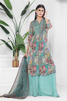 Picture of Exuberant Sky Blue Designer Palazzo Suit for Festival and Party