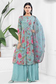 Picture of ExquisiteSky Blue Designer Palazzo Suit for Festival and Party