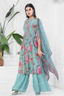 Picture of ExquisiteSky Blue Designer Palazzo Suit for Festival and Party