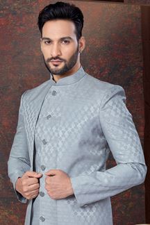 Picture of Fashionable Grey Designer Indo-Western Men’s Wear for Reception, Engagement, and Party