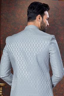 Picture of Fashionable Grey Designer Indo-Western Men’s Wear for Reception, Engagement, and Party