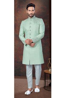 Picture of Fancy Pista Designer Indo-Western Sherwani for Engagement and Reception