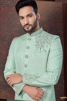 Picture of Fancy Pista Designer Indo-Western Sherwani for Engagement and Reception