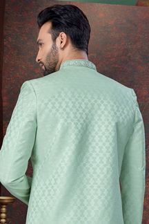 Picture of Fancy Pista Designer Indo-Western Sherwani for Engagement and Reception