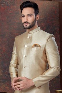 Picture of Elegant Light Antique Designer Indo-Western Sherwani for Engagement, Reception, Festival