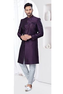 Picture of Attractive Wine Designer Indo-Western Sherwani for Wedding and Reception