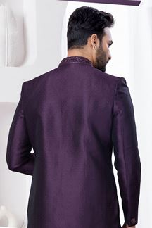 Picture of Attractive Wine Designer Indo-Western Sherwani for Wedding and Reception