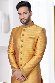 Picture of Stylish Mustard Designer Indo-Western Sherwani for Wedding, Haldi, Reception and Festival