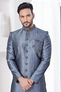 Picture of Dashing Grey Designer Indo-Western Sherwani for Wedding and Reception