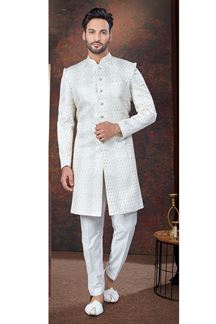 Picture of Captivating Cream Designer Indo-Western Sherwani for Engagement and Party
