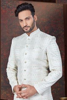 Picture of Captivating Cream Designer Indo-Western Sherwani for Engagement and Party