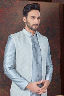 Picture of Exquisite Grey Designer Indo-Western Men’s Wear for Party and Festival