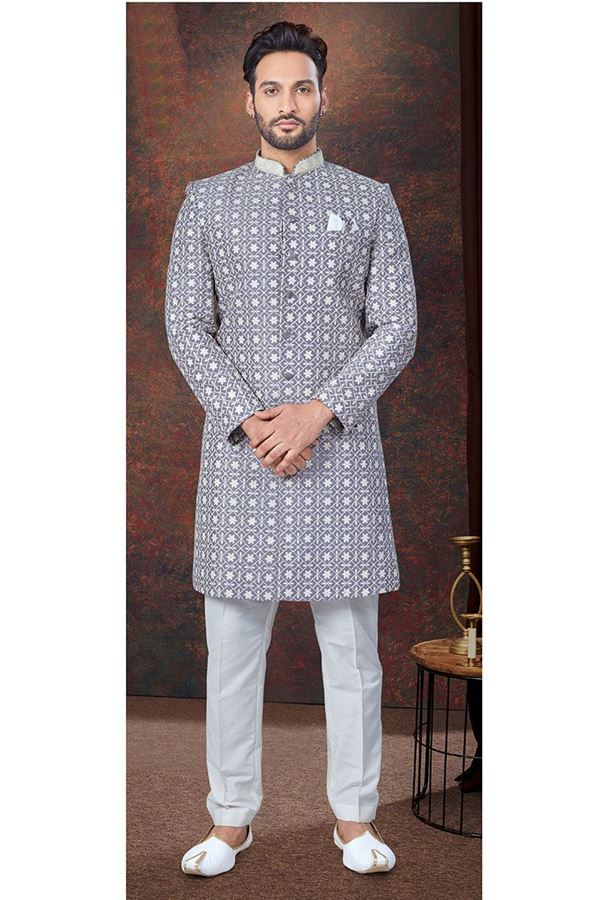 Picture of Aesthetic Lavender Designer Indo-Western Sherwani for Engagement and Reception