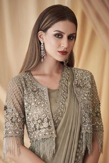 Picture of Glamorous Sparkle Satin Georgette Designer Saree for Party and Reception