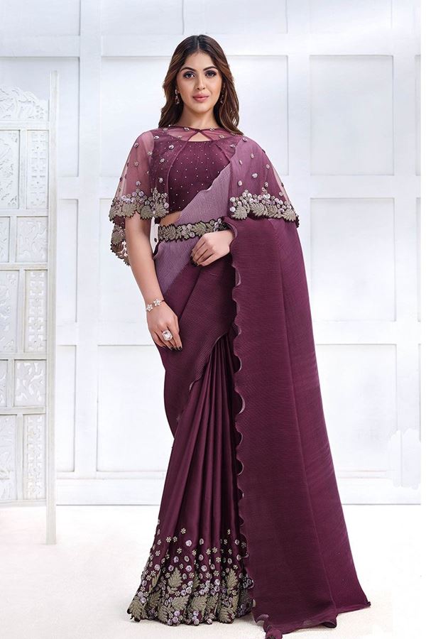 Picture of Creative Crepe Satin Silk Designer Saree for Party