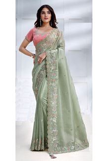 Picture of Outstanding Crepe Silk Georgette Designer Readymade Saree for Party, Engagement, and Reception