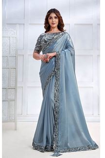 Picture of Breathtaking Crepe Satin Silk Designer Saree for Party, Engagement, and Reception