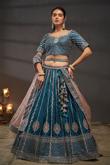 Picture of Flawless Teal Designer Bridal Lehenga Choli for Wedding and Reception