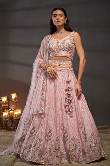 Picture of Captivating Pink Designer Bridal Indo-Western Lehenga Choli for Engagement and Reception