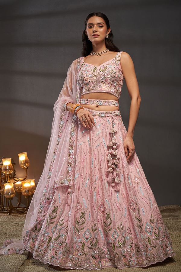 Picture of Captivating Pink Designer Bridal Indo-Western Lehenga Choli for Engagement and Reception