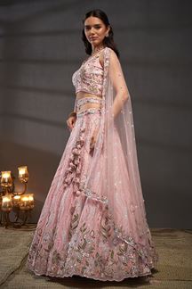 Picture of Captivating Pink Designer Bridal Indo-Western Lehenga Choli for Engagement and Reception