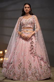 Picture of Captivating Pink Designer Bridal Indo-Western Lehenga Choli for Engagement and Reception