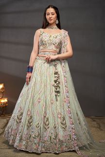 Picture of Charismatic Lime Green Designer Bridal Indo-Western Lehenga Choli for Engagement and Reception