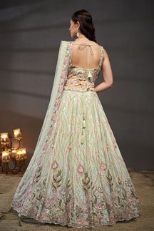 Picture of Charismatic Lime Green Designer Bridal Indo-Western Lehenga Choli for Engagement and Reception