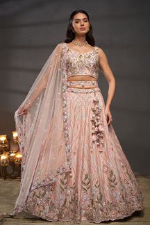 Picture of Smashing Peach Designer Bridal Indo-Western Lehenga Choli for Engagement and Reception