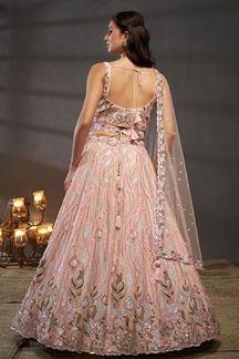 Picture of Smashing Peach Designer Bridal Indo-Western Lehenga Choli for Engagement and Reception