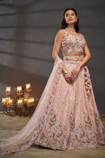 Picture of Smashing Peach Designer Bridal Indo-Western Lehenga Choli for Engagement and Reception